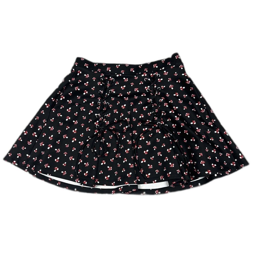 Hot Topic Skirt Womens Large Black Red Mushroom Lace Up Cottage Core Cosplay